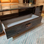 Luxury Marble Coffee Table with Curved Wood Veneer Detailing